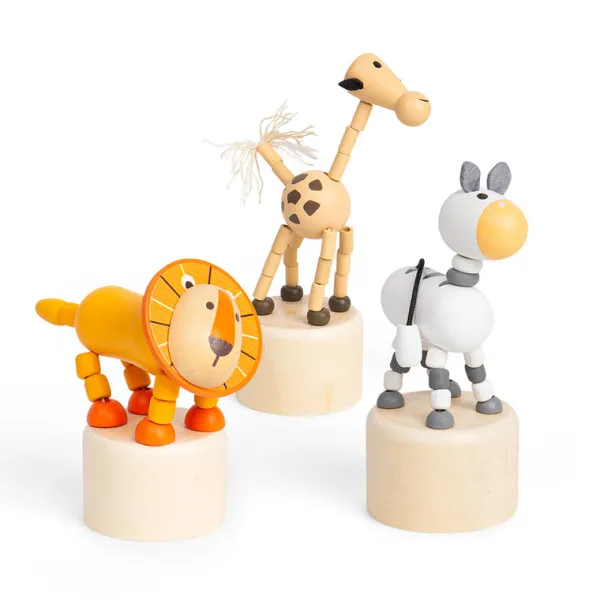 Bigjigs Toys Animal Push Ups - Lion, Zebra, Giraffe (Pk 3)