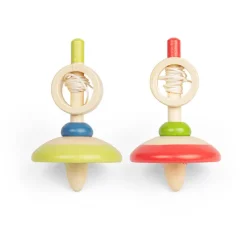 Bigjigs Toys Pull String Spinning Tops - Red, Green