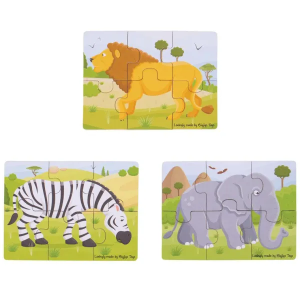 Bigjigs Toys Safari (6 Piece Puzzles) - 3 Puzzles