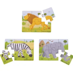 Bigjigs Toys Safari (6 Piece Puzzles) - 3 Puzzles