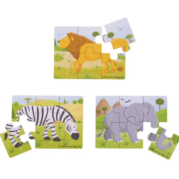 Bigjigs Toys Safari (6 Piece Puzzles) - 3 Puzzles