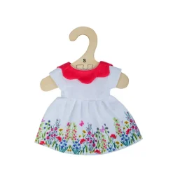Bigjigs Toys White floral dress with red collar (for Size Small Doll)