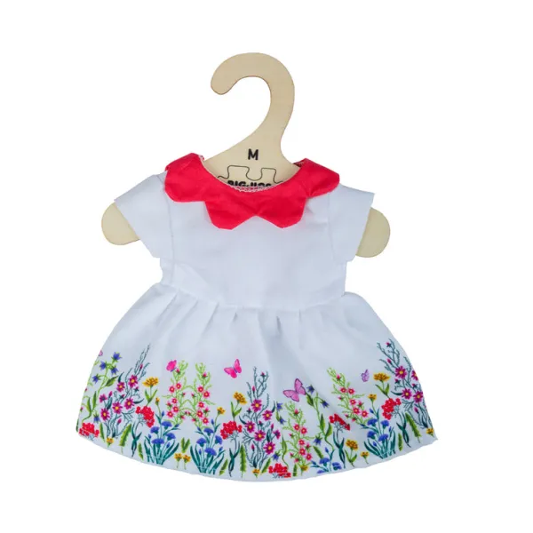 Bigjigs Toys White floral dress with red collar (for Size Medium Doll)